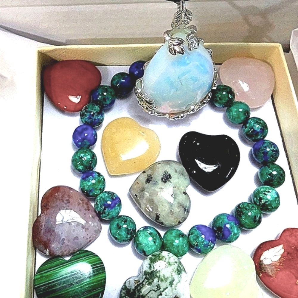 Chakra Stone Jewelry Heart Shaped Quartz Crystal Chakra Necklace Bracelet - Picture 3 of 14